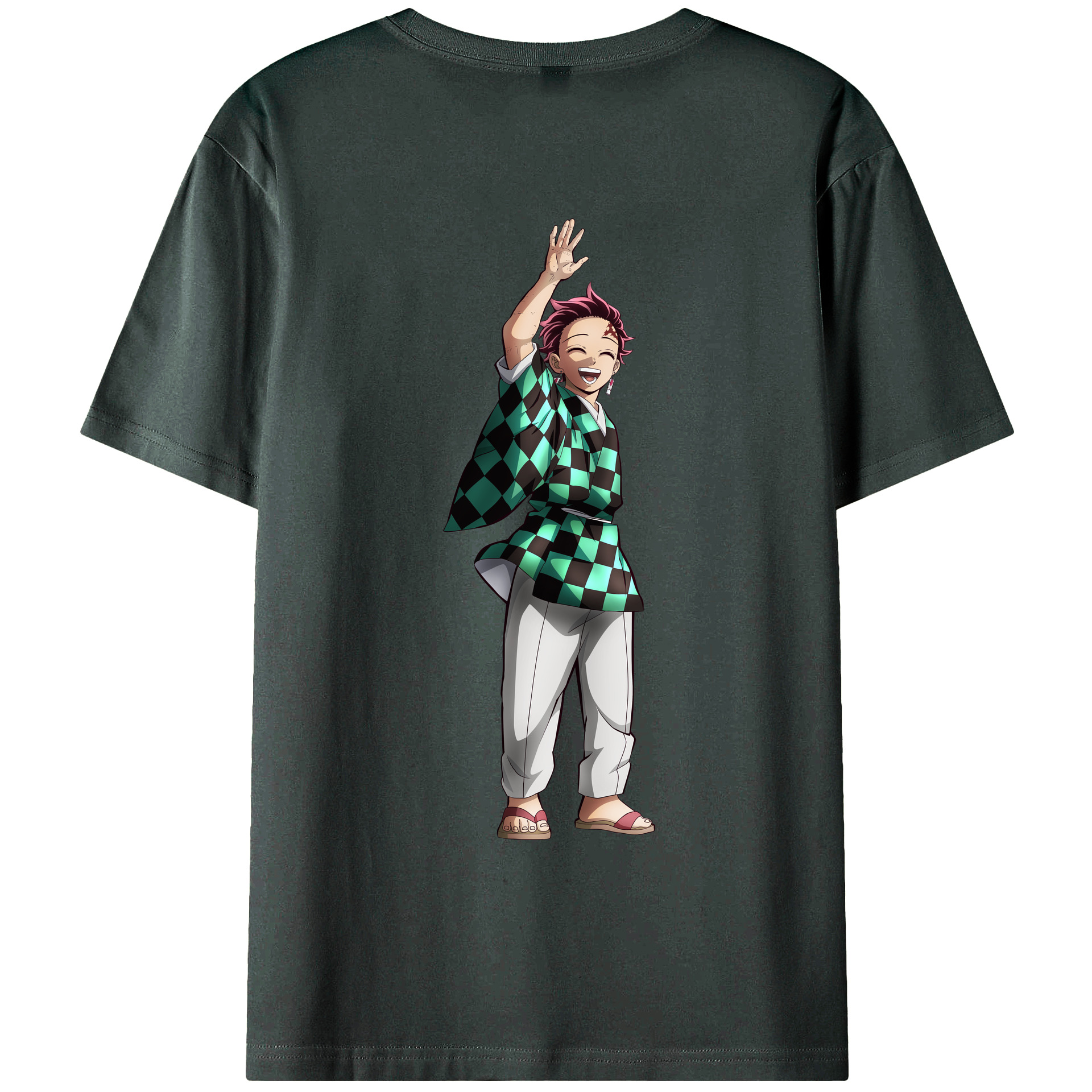 （画像用） 鬼滅の刃 竈門 炭治郎／かまど たんじろう Kamado Tanjirou 綿100％ メンズ半袖Tシャツ（バックプリント） 通気性